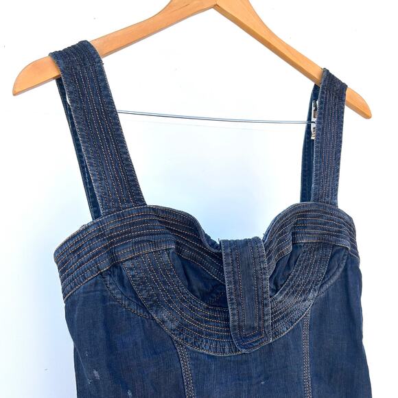 Vintage Roberto Cavalli Y2K 2000s Denim Jean Bustier Mini Dress 44 Size 8 - Picture 3 of 16